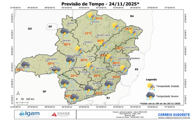 Minas-Gerais-inicia-semana-sob-instabilidade,-com-tempestades-severas-e-variação-de-temperaturas