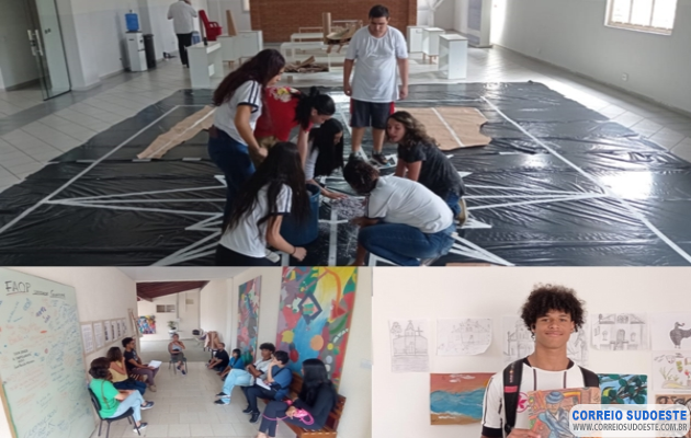 Estudantes-da-FAOP-em-Guaxupé-produzem-tapete-devocional-para-exposição-na-Casa-de-Cultura,-durante-concurso-regional-de-presépios-
